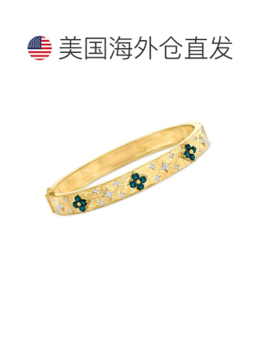 自营Ross-Simons 伦敦蓝色托帕石花卉手镯，配 。 18kt 金钻石 -