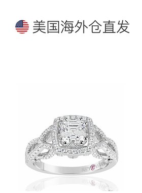 自营 Suzy Levian 纯银 Asscher 切割白色立方氧化锆订婚戒指 -