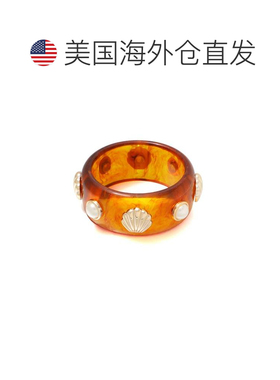 自营adorniaShell and Pearl-Studded Tortoise Cuff - brown 美