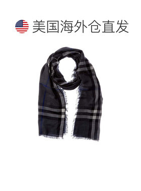 自营Burberry格子羊毛与真丝混纺围巾-灰色 美国奥莱直发博柏利
