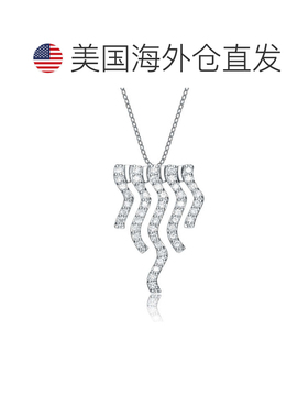 自营GENEVIVE 纯银立方氧化锆之字形项链 - 银白色 美国奥莱直发