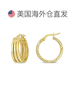 自营 mimi & max19 毫米 14K 金三排纹理圈形耳环 - 黄色 美国奥