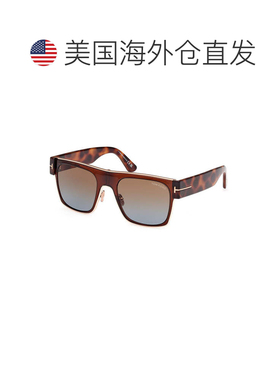自营Tom Ford方形全边太阳镜，闪亮的深棕色/哈瓦那镜框和棕色渐F