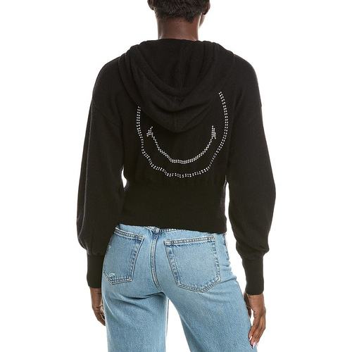 自营 brodie cashmereBrodie羊绒Glitz Smiley羊绒连帽衫-黑色 美 - 图2