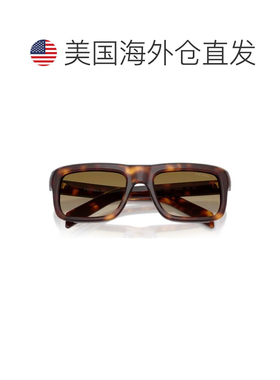 自营prada大矩形框架太阳眼镜，光泽哈瓦那醋酸纤维-黑色 美国奥