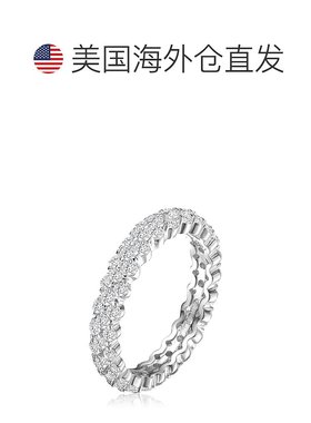 自营 GENEVIVE 纯银透明圆形立方氧化锆弯曲永恒戒指 - 银白色 美