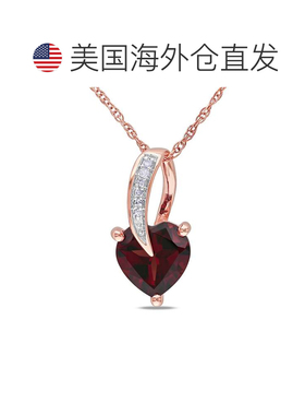 自营mimi & max10k 玫瑰金心形石榴石吊坠和钻石链 - 红色 美国奥