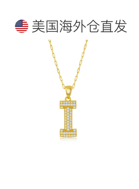 自营simona纯银 Micro Pave CZ \'J\' 块首字母带回形针链 - 镀金