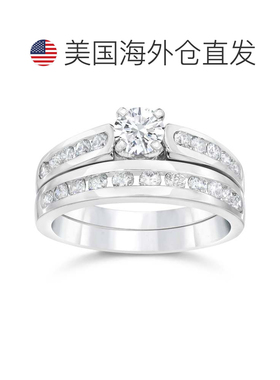 自营pompeii31 3/8CT 钻石订婚结婚戒指套装 14K 白金 - 14k 白金