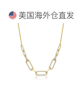 自营genevive纯银 14k 黄金镀方晶锆石加长缆绳项链 - 金色 美国