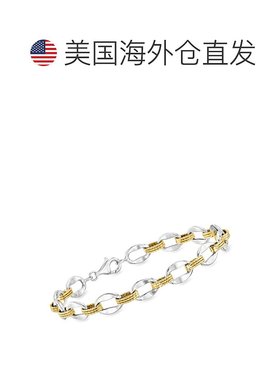 自营 ross-simonsRoss Simons纯银和18K金镀银椭圆形链手镯-7英寸