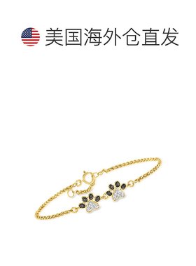 Ross-Simons 18 克拉金白色和黑色钻石爪印脚链 - 6.5 英寸 【美