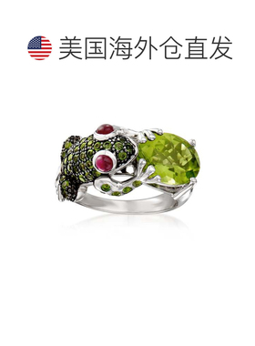 自营 925 纯银 Ross-Simons 多宝石青蛙戒指 - 绿色 美国奥莱直发