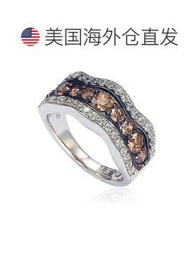 自营Suzy Levian 棕色和白色方晶锆石纯银波浪形戒指 - 棕色 美国