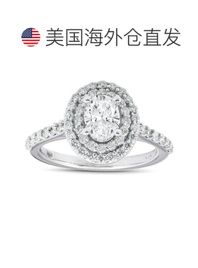 自营pompeii31 3/4 克拉椭圆形钻石双光环订婚戒指 14k 白金 - 14