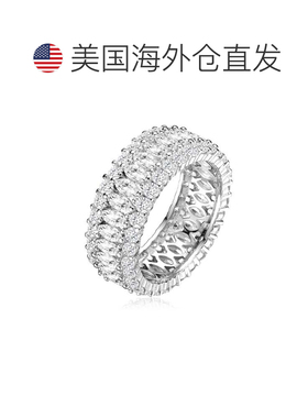 自营 GENEVIVE 纯银透明马眼形方晶锆石永恒戒指 - 银白色 美国奥