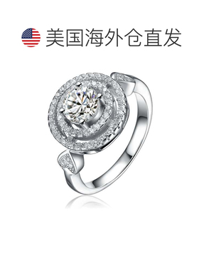 自营 GENEVIVE 纯银立方氧化锆双光环戒指 - 银白色 美国奥莱直发