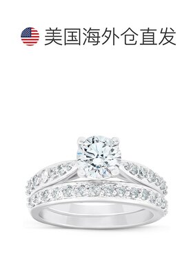 自营 pompeii31.58 克拉钻石订婚结婚戒指套装 14k 白金 6.12 克