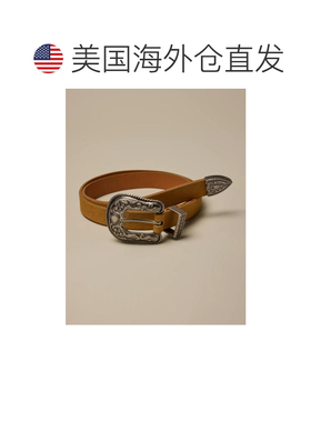 自营lucky brand幸运品牌绳刻西式扣皮带-深黄色 美国奥莱直发