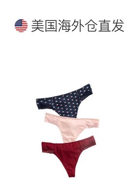 自营Tommy Hilfiger Women's Cotton & Lace Thong 3-Pack - hear