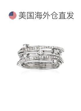 自营925 纯银 Ross-Simons 钻石公路车站戒指 - 白色 美国奥莱直