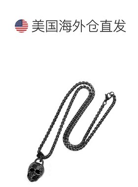 自营 Crucible Los Angeles 黑色不锈钢 25 毫米骷髅项链配 24 英