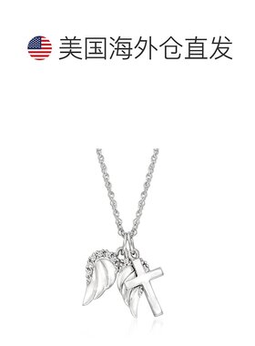 自营 Ross-Simons 14 克拉白金十字架和天使之翼吊坠项链带钻石口