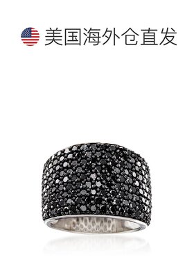自营 Ross-Simons 925 纯银密镶黑色尖晶石宽戒指 - 黑色 美国奥