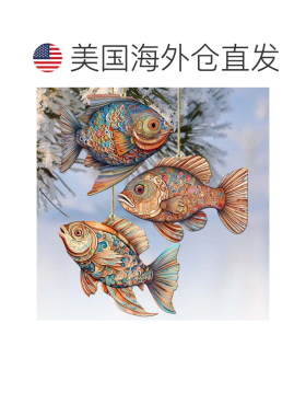 自营G. Debrekht 出品的沿海鱼类木制圣诞装饰物 3 件套 - 多色