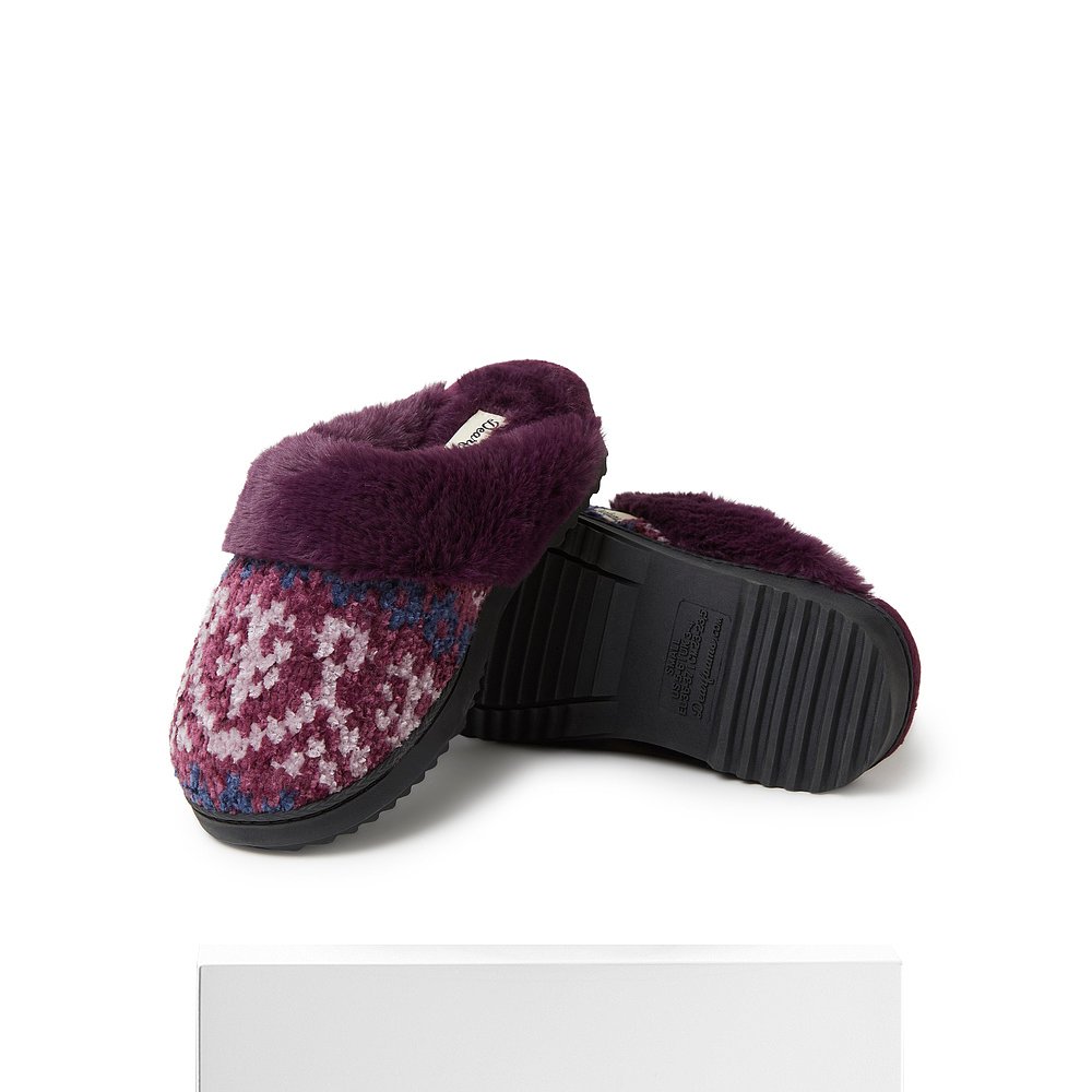 Dearfoams 女式 Allison Chenille Fairisle Scuff 拖鞋 - 厚呢大 - 图3