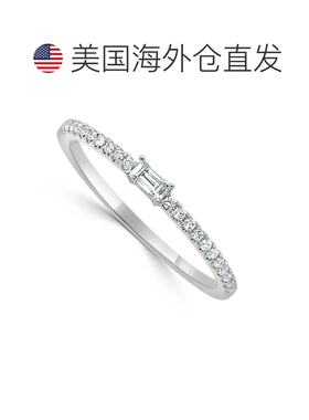 自营sabrina14K White Gold Diamond Baguette-Cut Stackable Ban