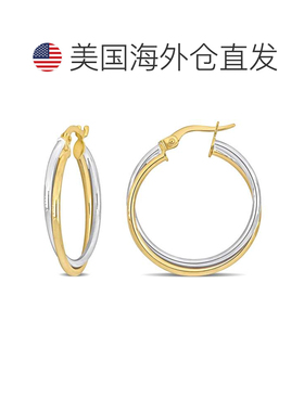 自营mimi & max26 毫米 2 色黄色和白色 10K 金交叉圈形耳环 -