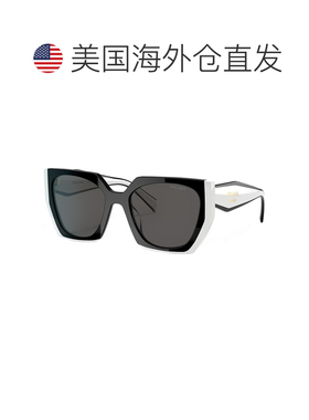 自营Prada PR 15WS 09Q5S0 54mm女士矩形太阳镜-黑色/滑石粉 美国
