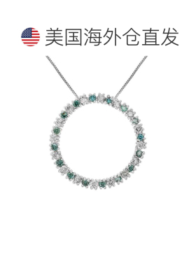 自营vir jewels1/2 cttw 蓝色和白色钻石圆形吊坠项链 14K 白金和