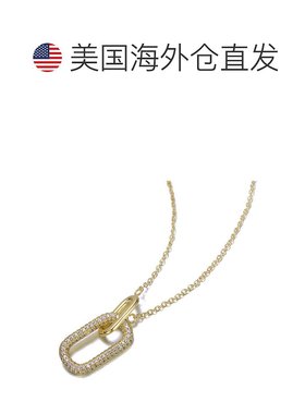 自营 genevive纯银透明方晶锆石互锁链项链 - 金色 美国奥莱直发
