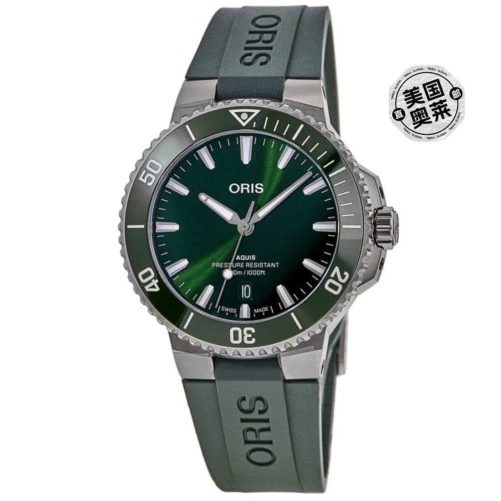 自营 Oris Aquis Date自动绿色表盘橡胶表带男士手表01 733 7789 - 图0
