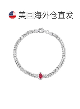 自营925 纯银 Mimi & Max 1 1/7 CT TGW 梨形红宝石锁链手链 - 红