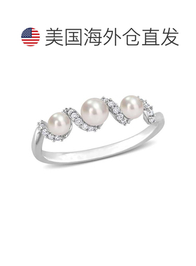 自营 mimi & max14k 白金养殖淡水珍珠和 1/10 CT TDW 钻石漩涡戒