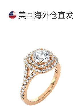 自营 pompeii3经认证的 2 1/5 克拉垫形光环钻石订婚戒指 14k 黄