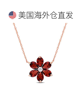 自营mimi & max3 CT TGW 10k 玫瑰金石榴石和钻石装饰花卉吊坠配