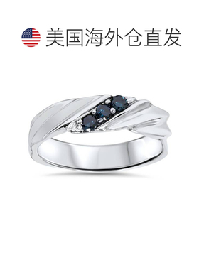 自营pompeii31/10ct 处理蓝钻男士三石结婚戒指 14K 白金 尺寸可