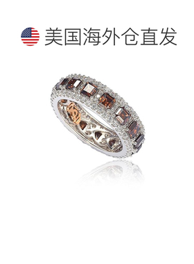 自营Suzy Levian 纯银立方氧化锆棕色和白色现代永恒戒指 棕色 美
