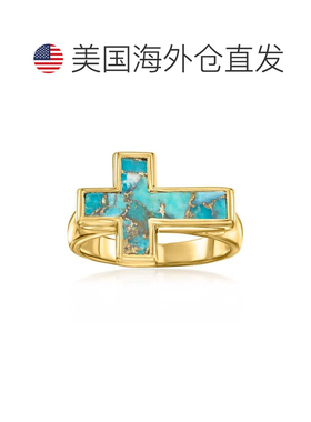 自营Ross-Simons Turquoise Sideways Cross Ring in 18kt Gold O