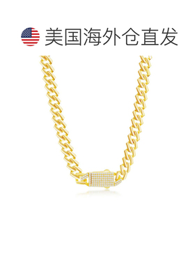 自营simona纯银 9 毫米摩纳哥链带微密镶 CZ 锁 - 镀金 - 金色 -