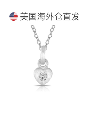 自营geneviveC.z.纯银镀铑拉丝边框套装心形吊坠 - 白色 美国奥莱