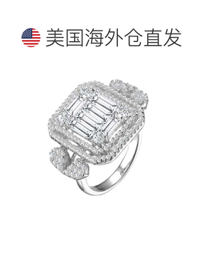自营 GENEVIVE 925 纯银立方氧化锆装饰方形戒指 - 银白色 美国奥