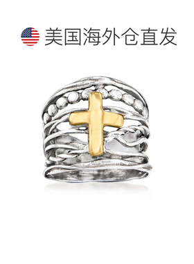 自营 Ross-Simons 纯银和 14kt 黄金多排交叉戒指 - 白色 美国奥