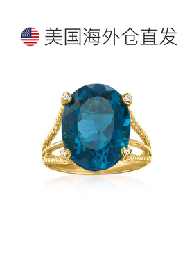 自营 Ross-Simons 伦敦蓝色托帕石戒指 18kt 金镀在纯银上钻石配