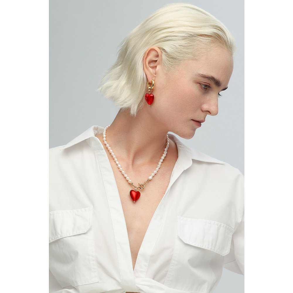 classicharmsEsmee Red Glaze Heart Pendant Pearl Necklace- r-图2