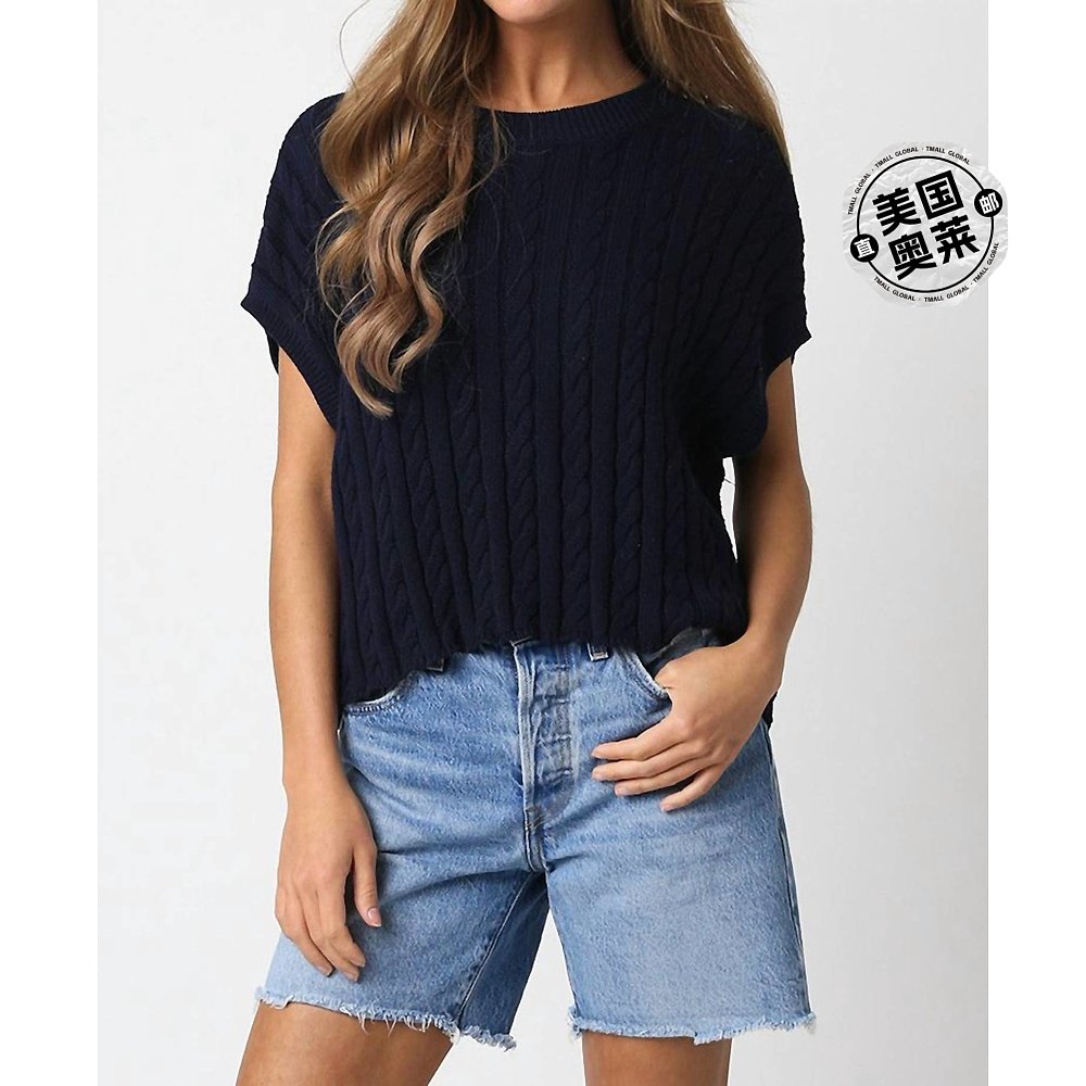 自营olivaceousAlina Knit Top In Dark Navy - dark navy 美国奥 - 图0